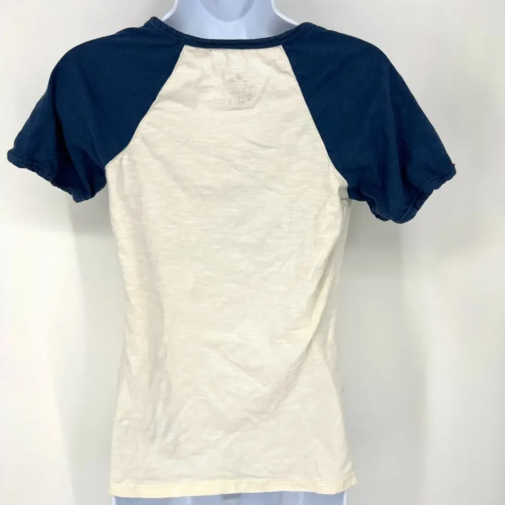 Anthropologie Pilcro Varsity Tee Cotton Short Sleeves with Applique Logo Size XS